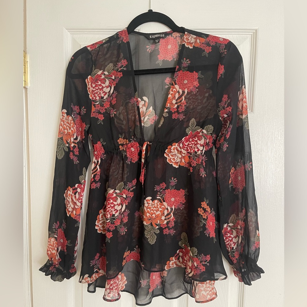 Express floral sheer blouse
